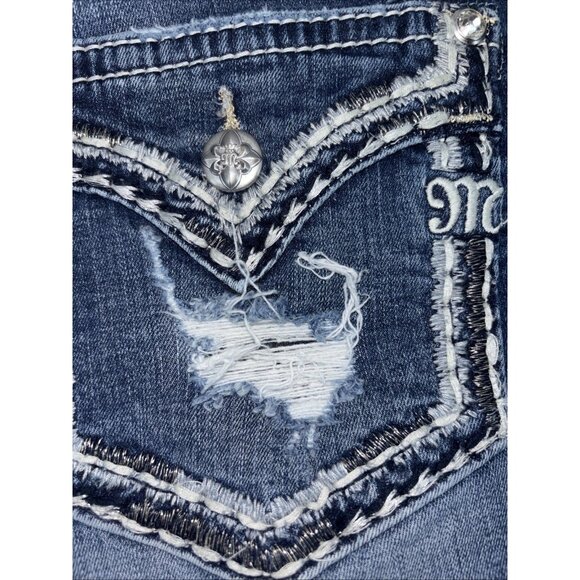 Miss Me Mid Rise Easy Crop Saddle Stitch White Tag Sz 34 EUC - Picture 3 of 12